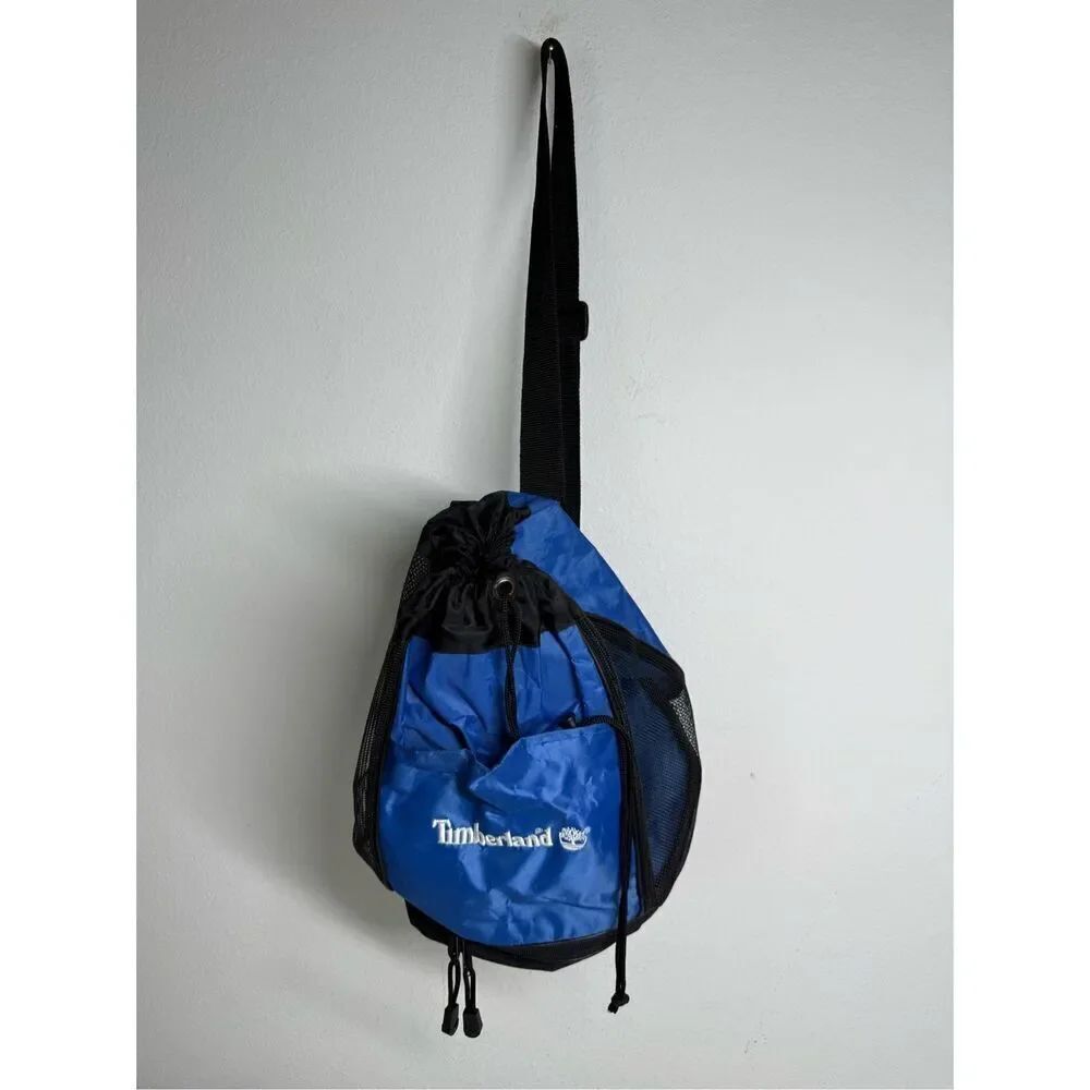 Timberland Single Strap Blue Sports Bag/Lunch Bag 3 Pocket Storage Zipper/String